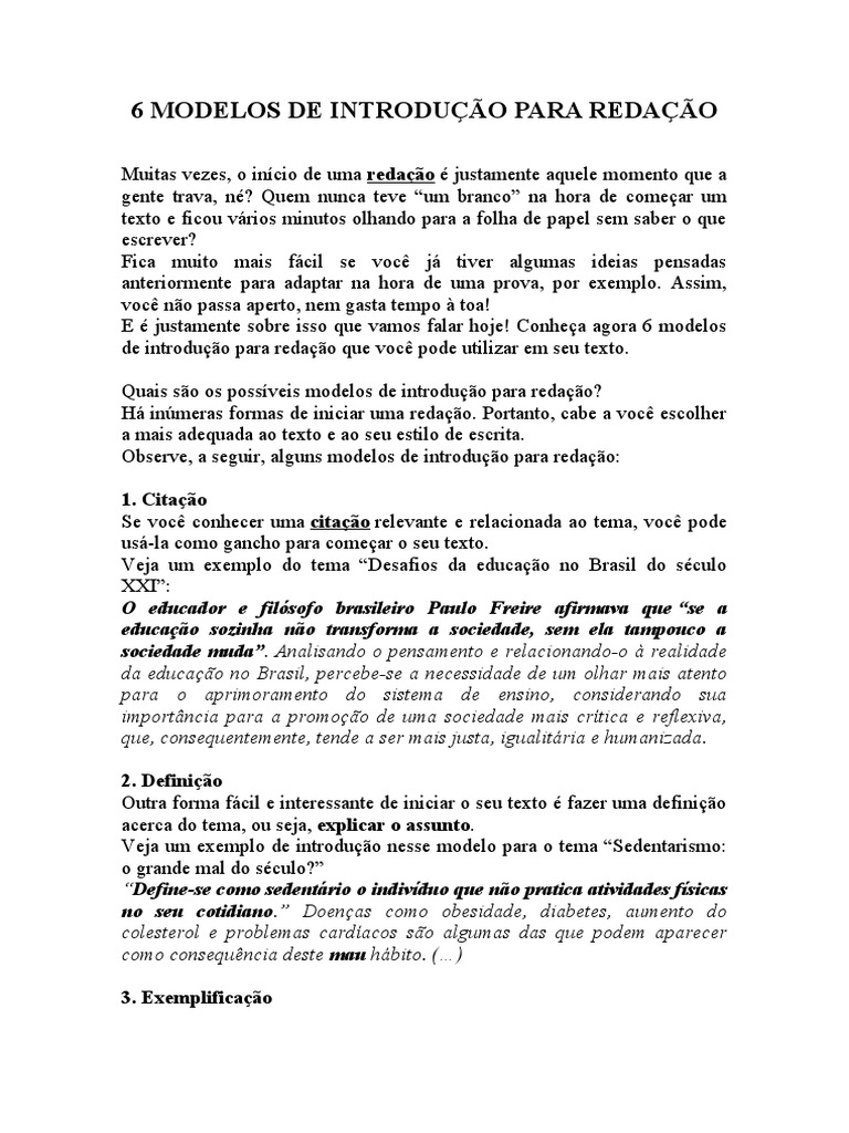 a introdução da redação do enem