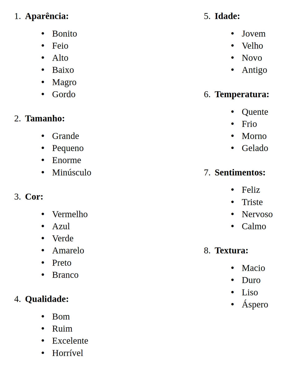 adjetivos com a para qualidades de pessoas
