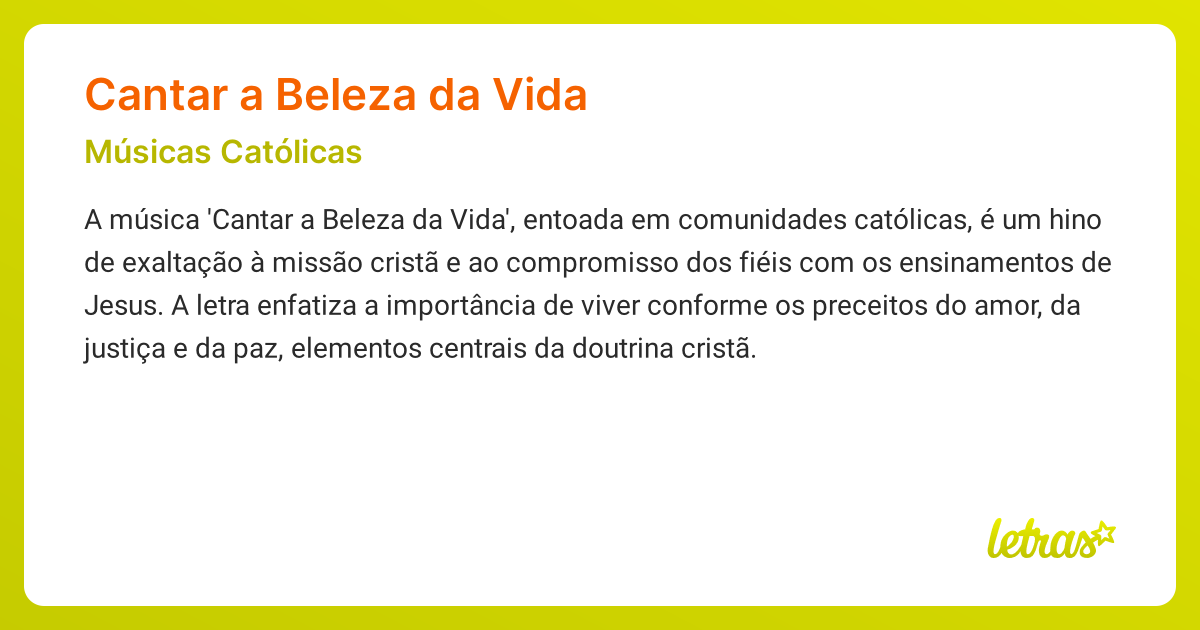 Análise da letra de Cantar a Beleza da Vida: significado e mensagem