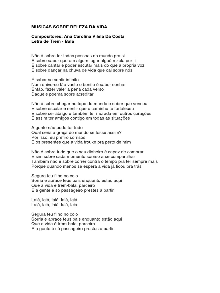 cantar a beleza da vida letra