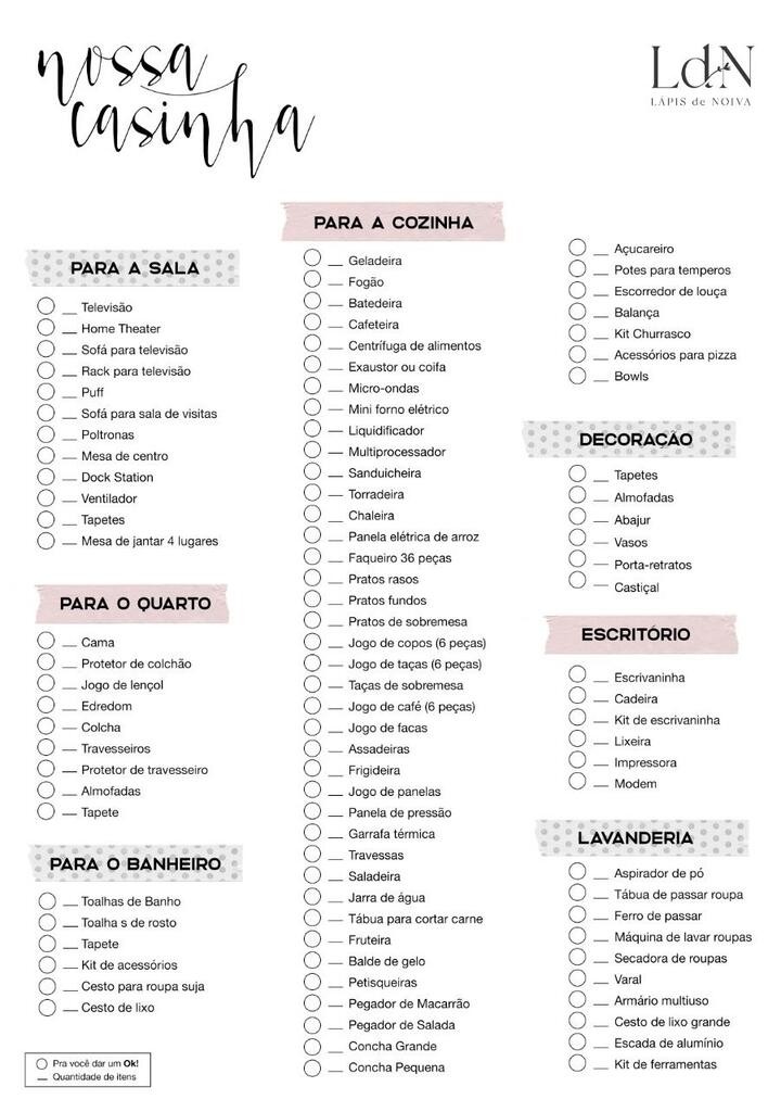 lista completa de coisas de casamento com e