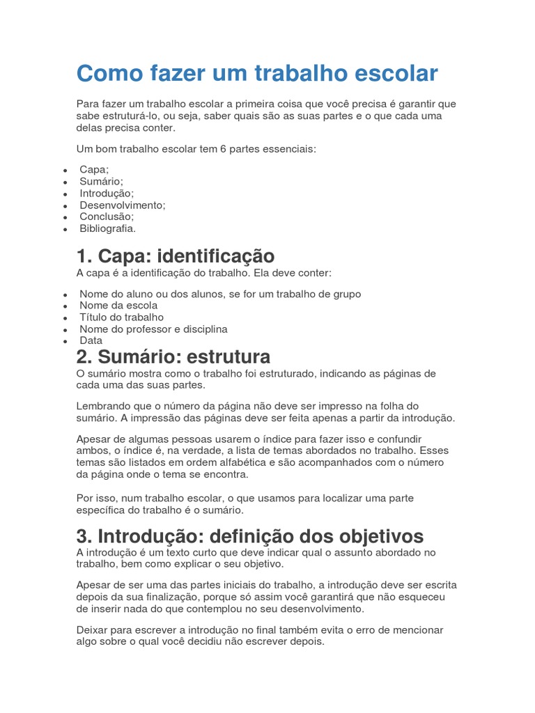 como se faz um trabalho escolar