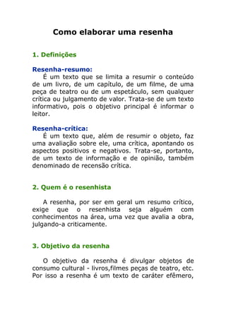 como se faz uma resenha