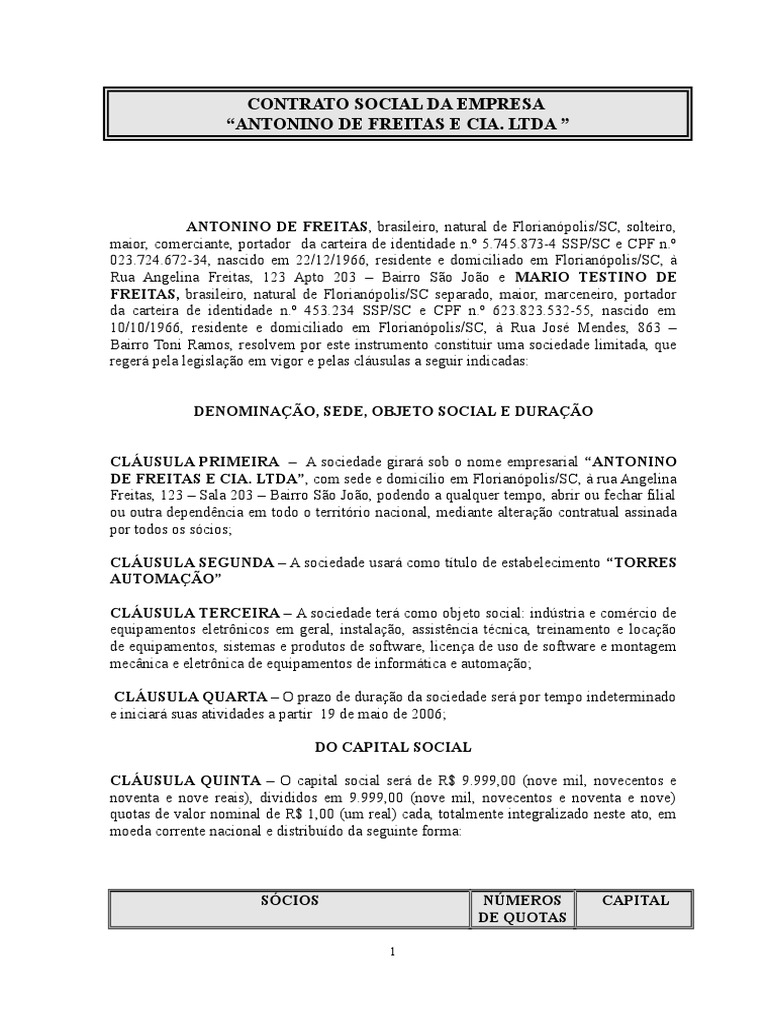 o que é contrato social de empresa
