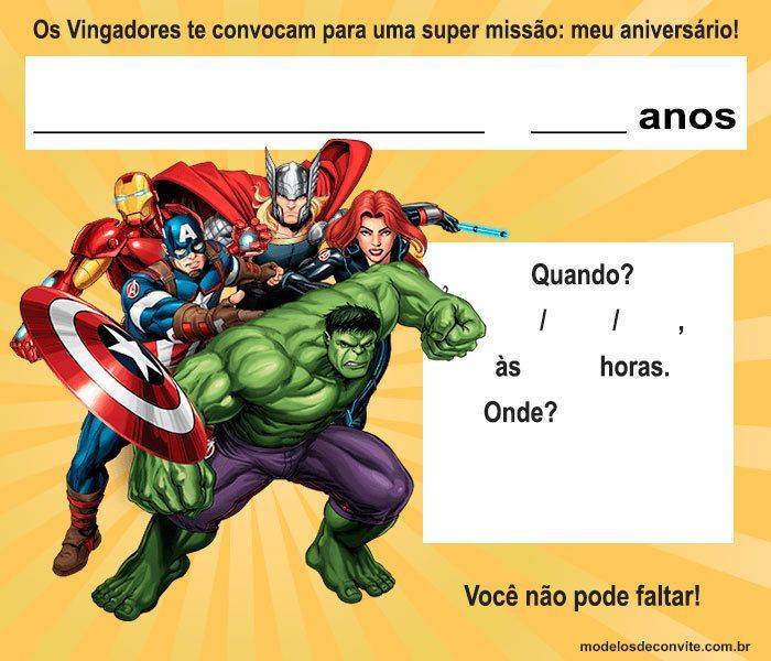 convites dos vingadores