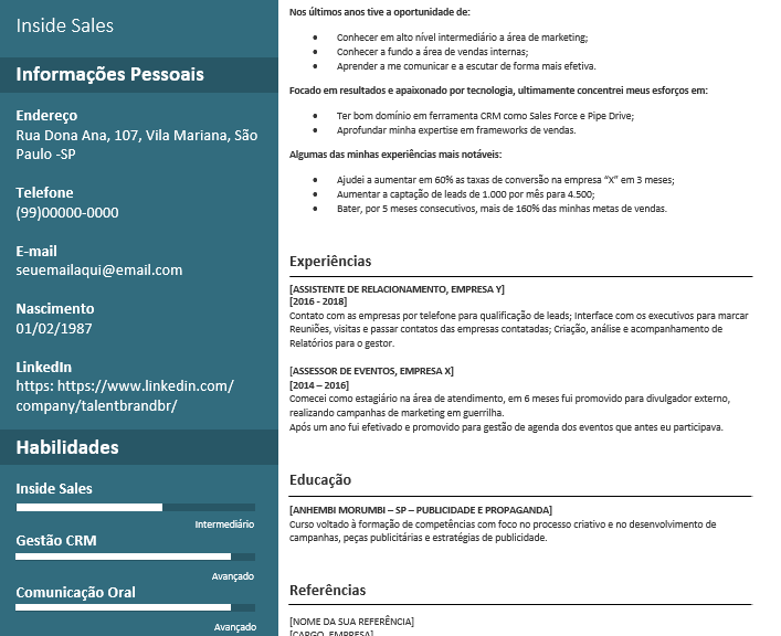 curriculo de vendedor