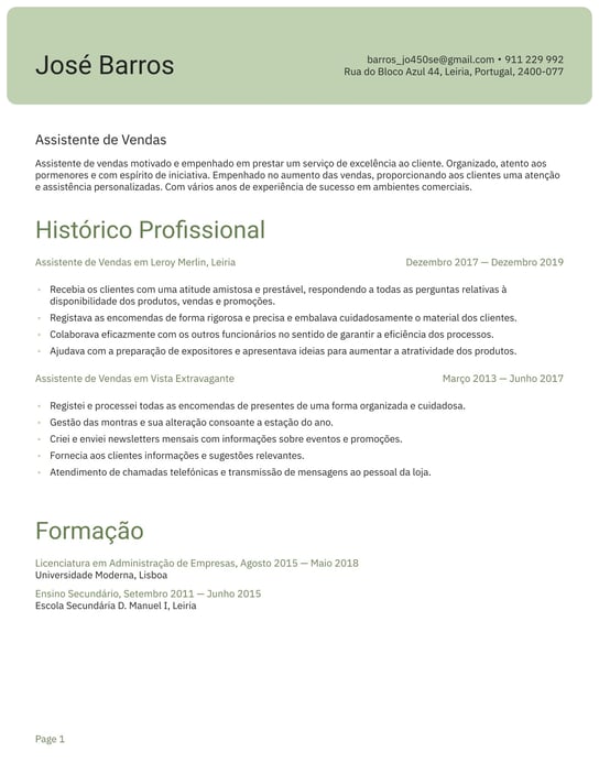 curriculo de vendedor