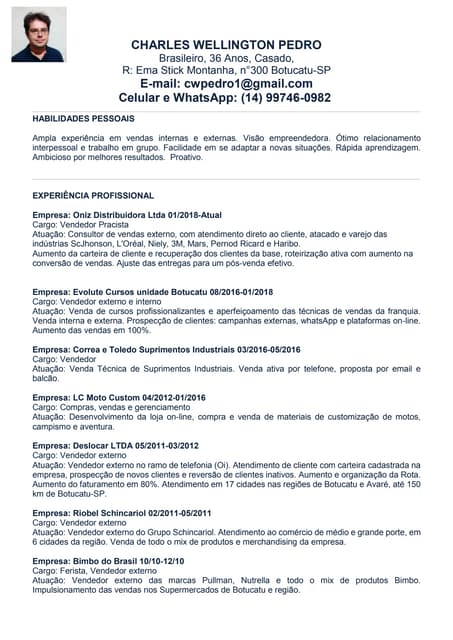 curriculo de vendedor