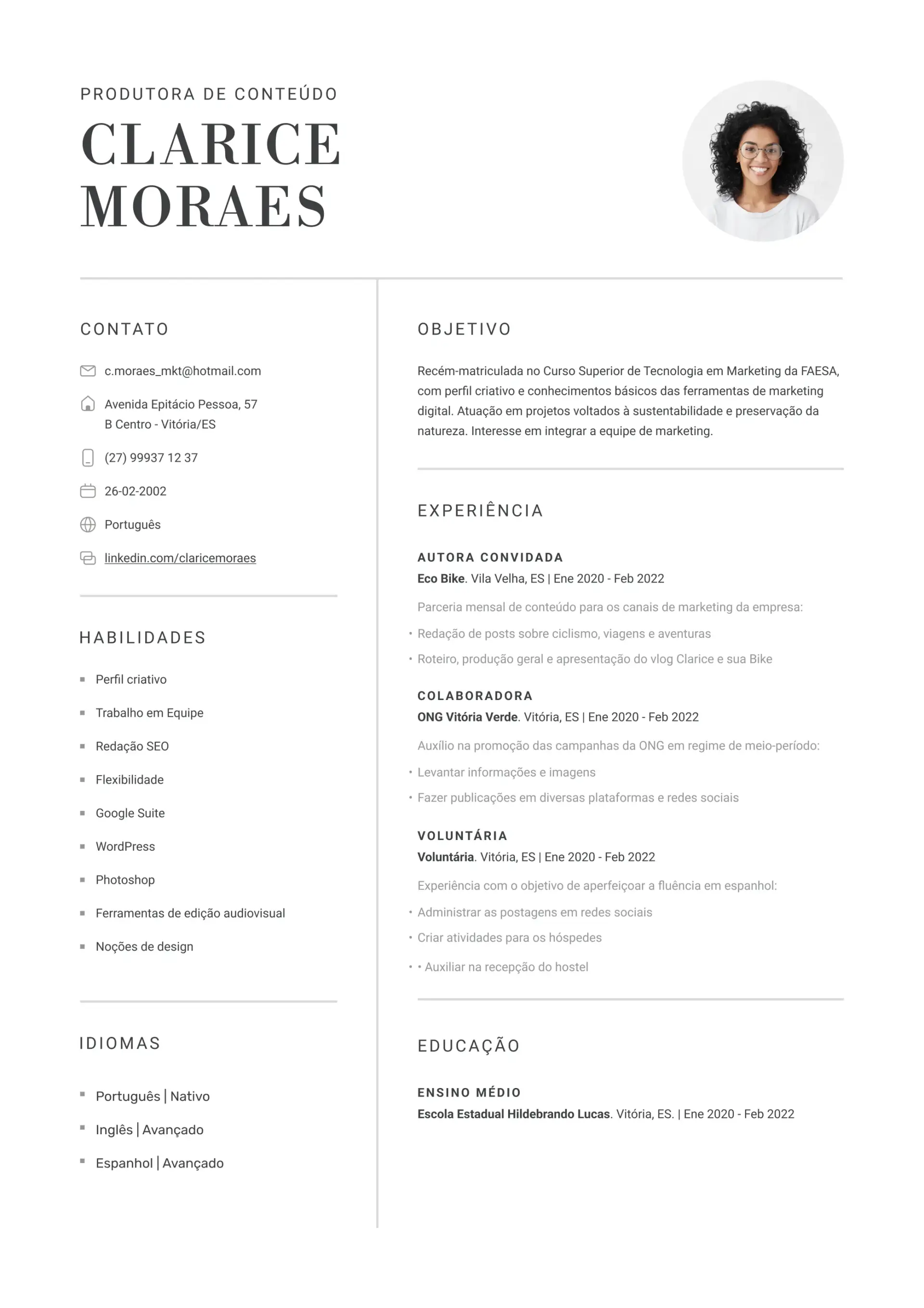 curriculo de vendedor