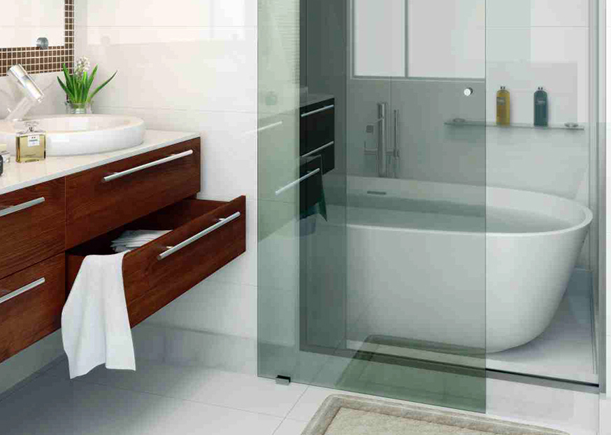 Decoração de banheiro com nicho de vidro