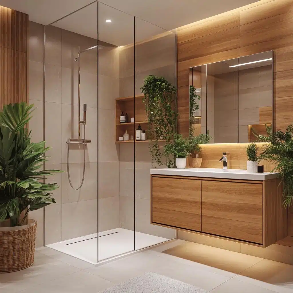 Decoração de banheiro com revestimento amadeirado