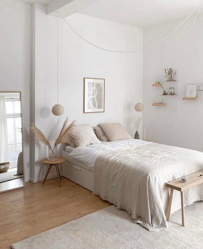 Decoração de quarto minimalista branco