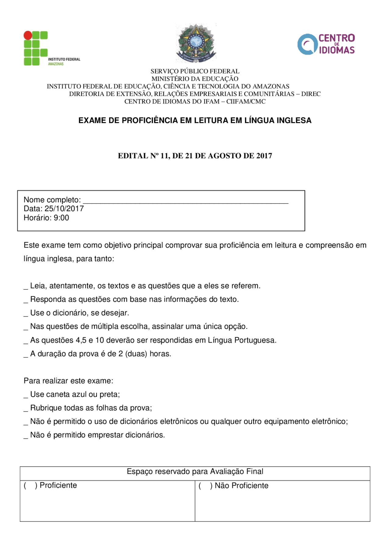 exame de proficiencia em ingles