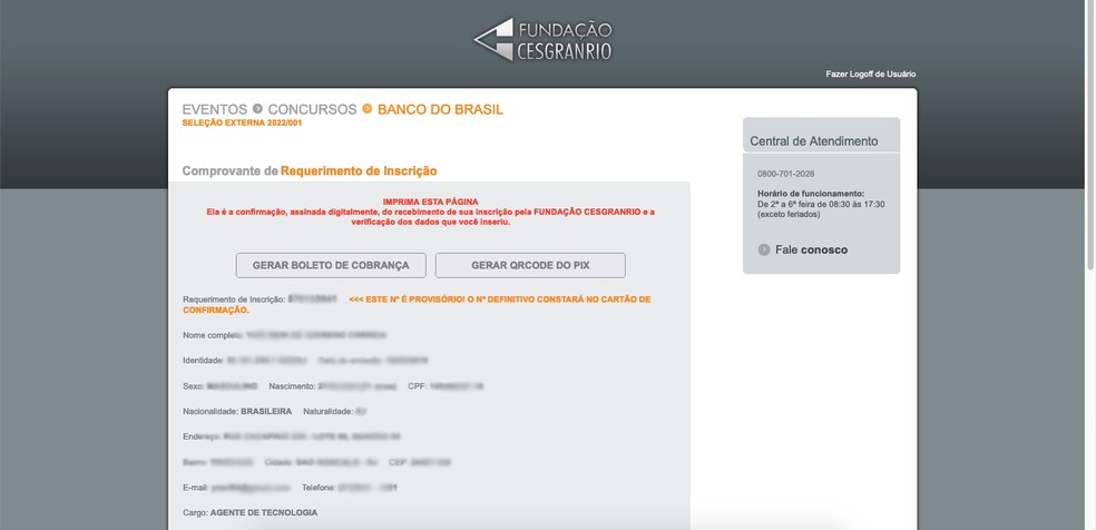 inscrição para concurso banco do brasil