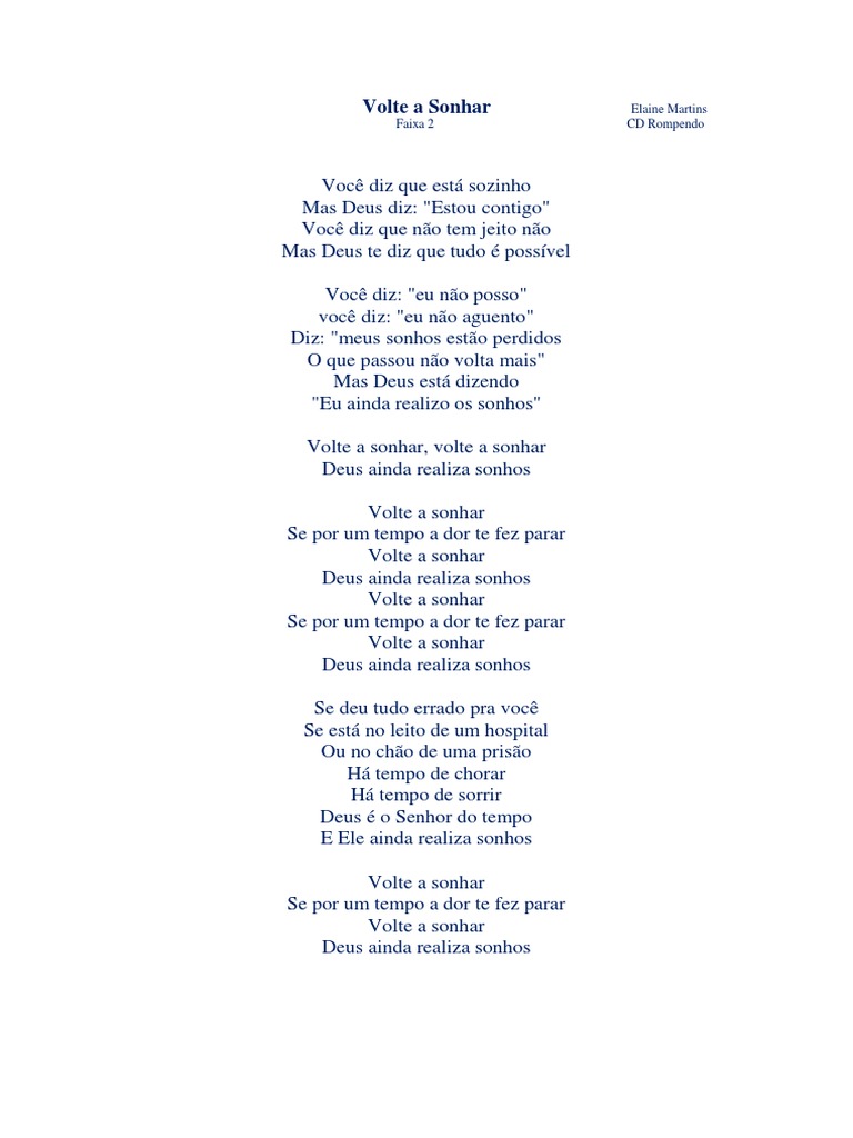 letra de elaine martins volte a sonhar