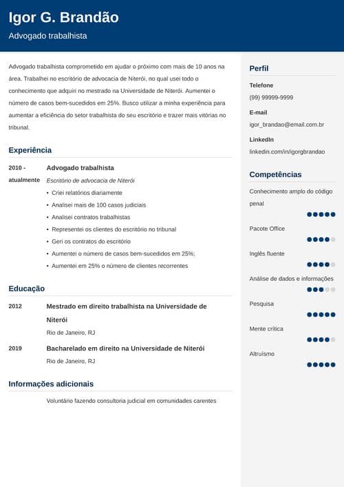 melhores exemplos resumo curriculo para inspirar