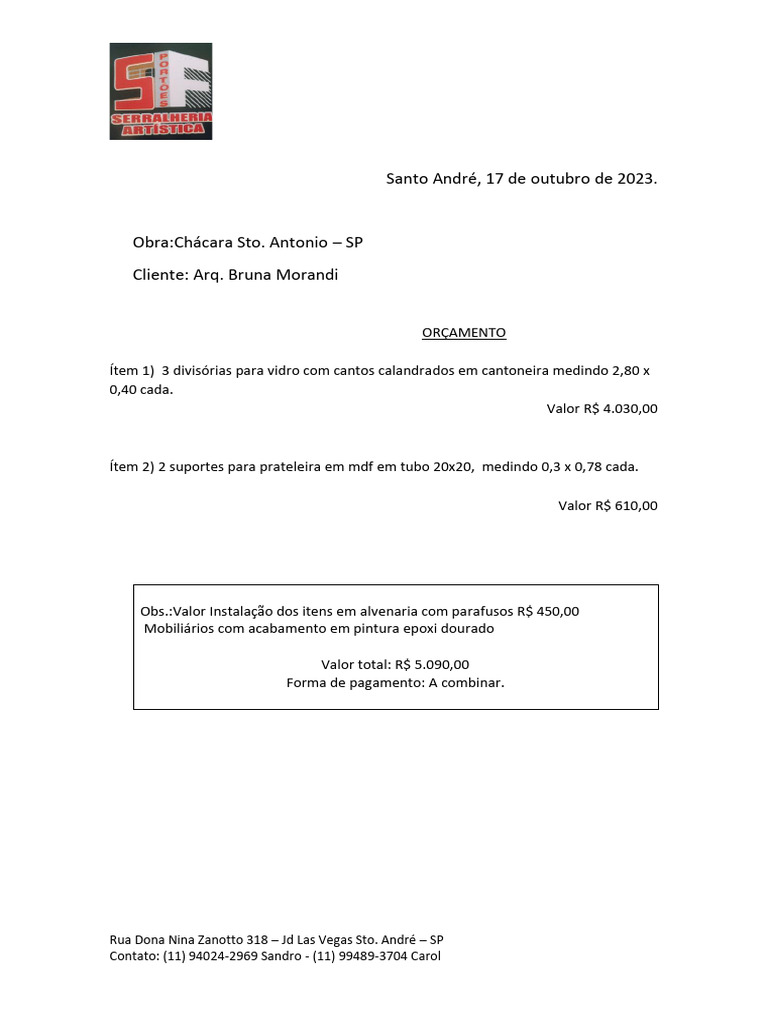 orçamento de serviço de serralheria