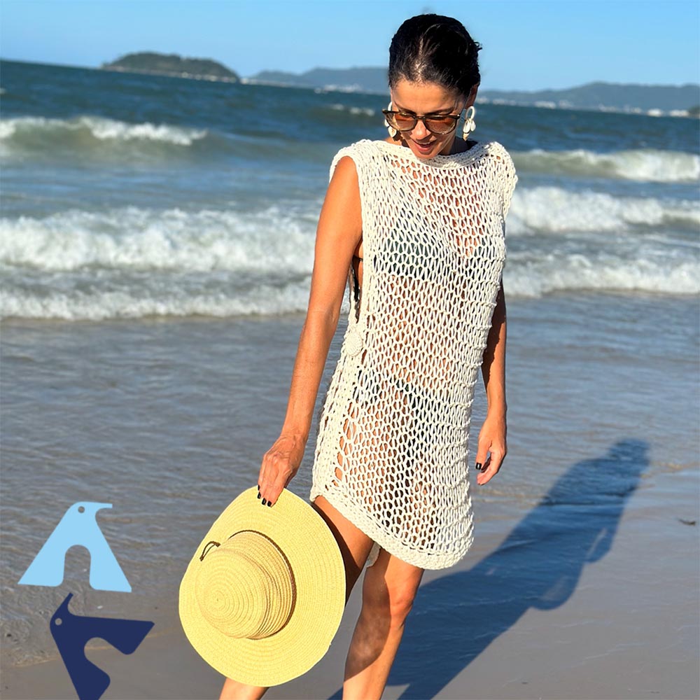 saída de praia de crochê com manga longa