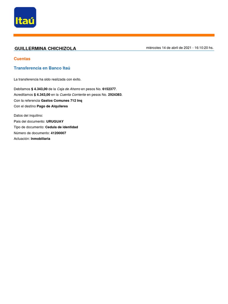 transferencia bancaria internacional itau