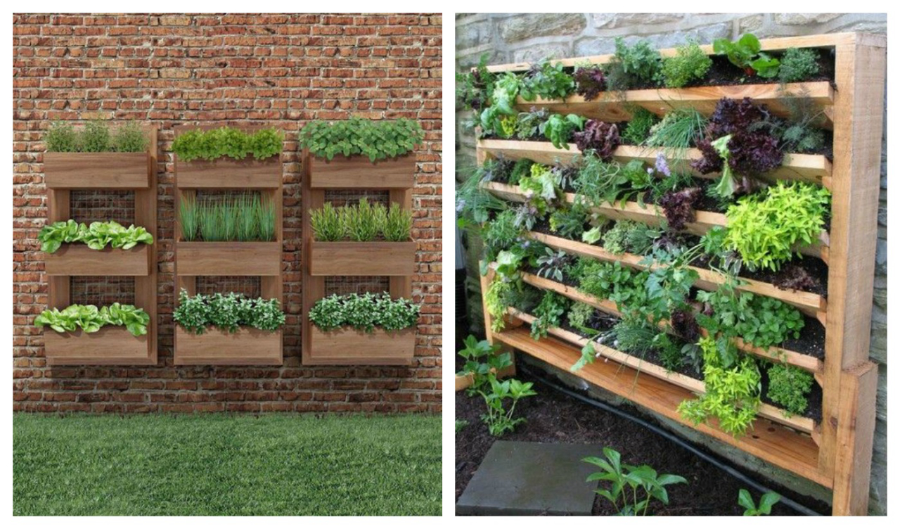 um jardim vertical com madeira