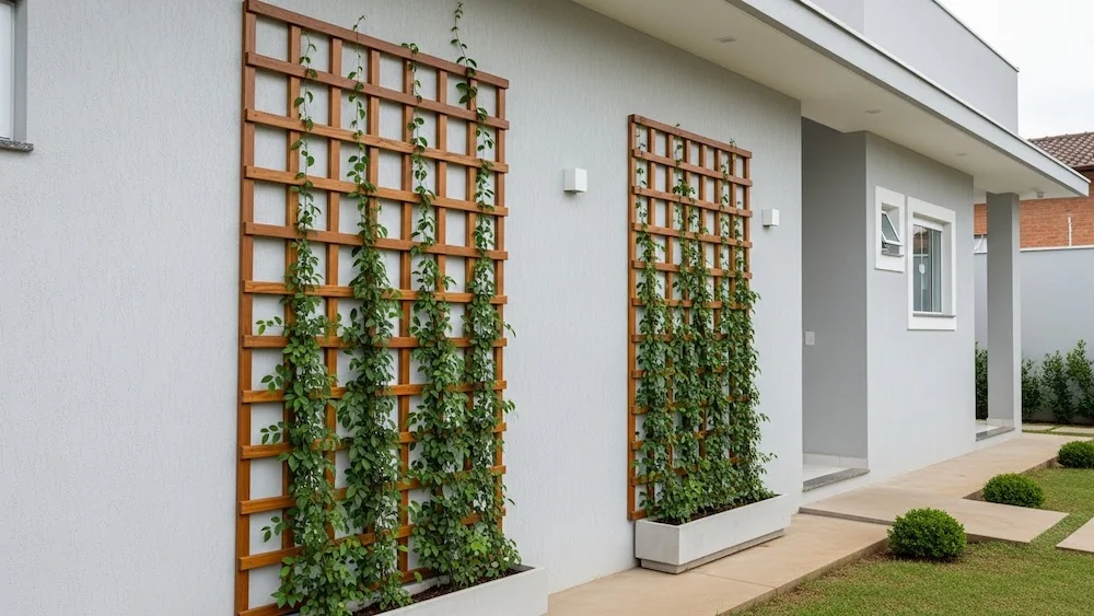 um jardim vertical com madeira