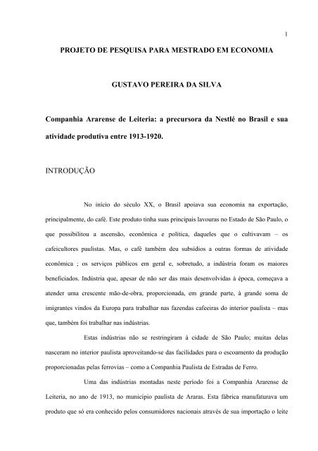 um projeto para o mestrado