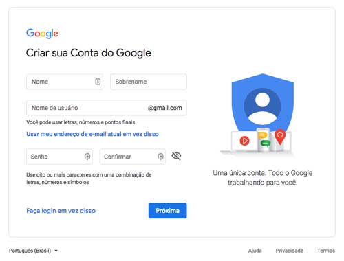 erros comuns ao criar conta google