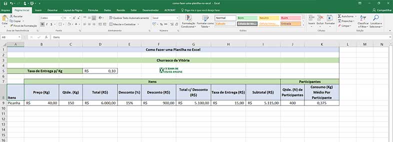 uma planilha no excel 2013